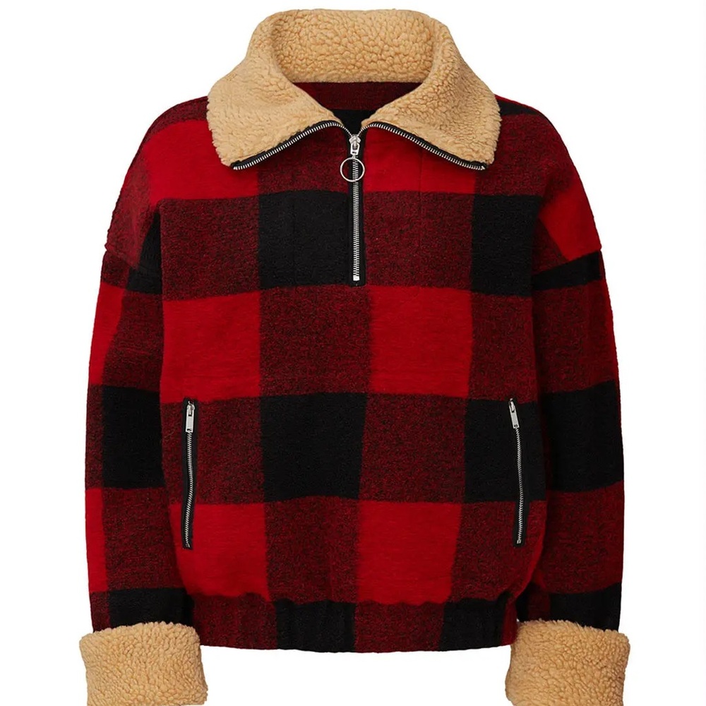 Slate & Willow Red and Black Plaid Jacket with Sherpa Lining